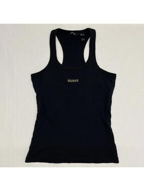 Mango basics black fitted tank top with gold embroidery logo size S - M